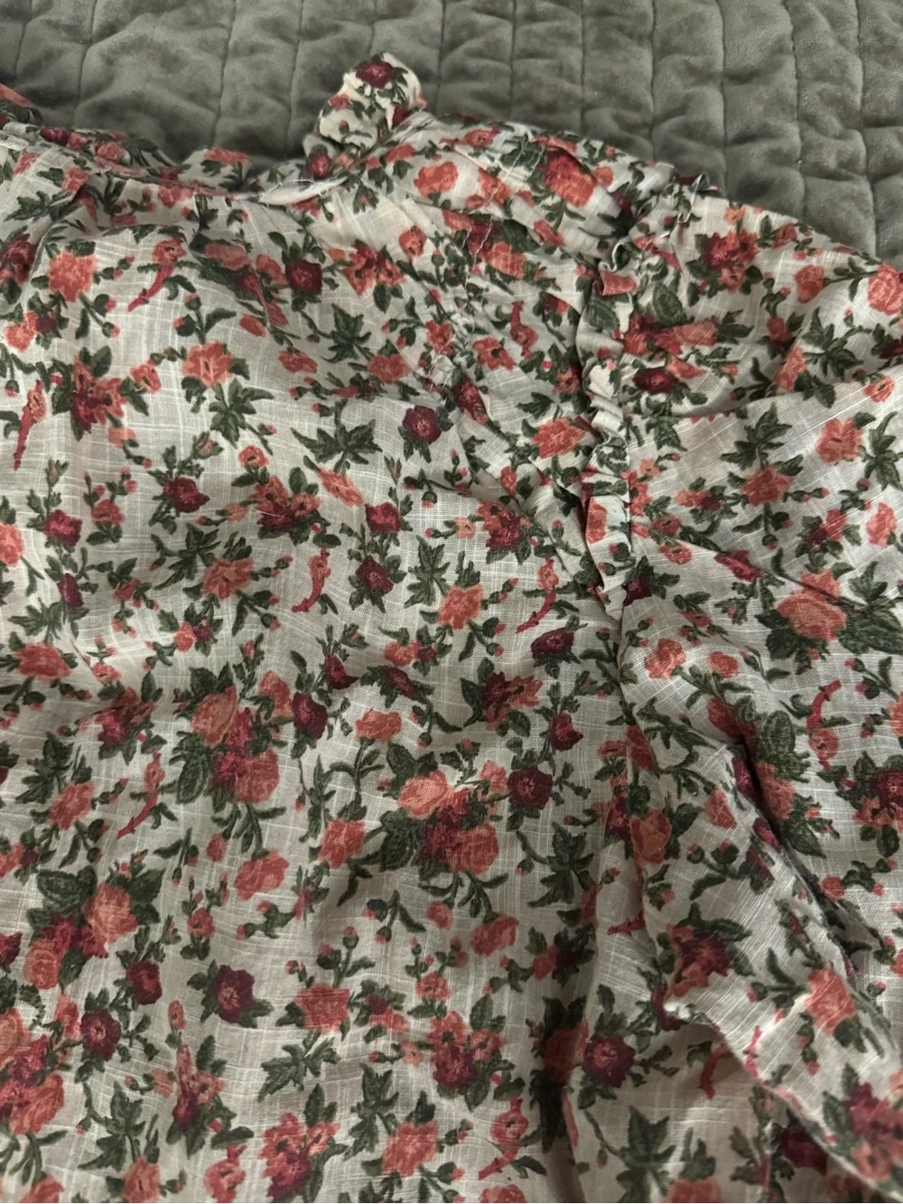 Free People Blouse Floral Tie-Neck Puff Sleeve